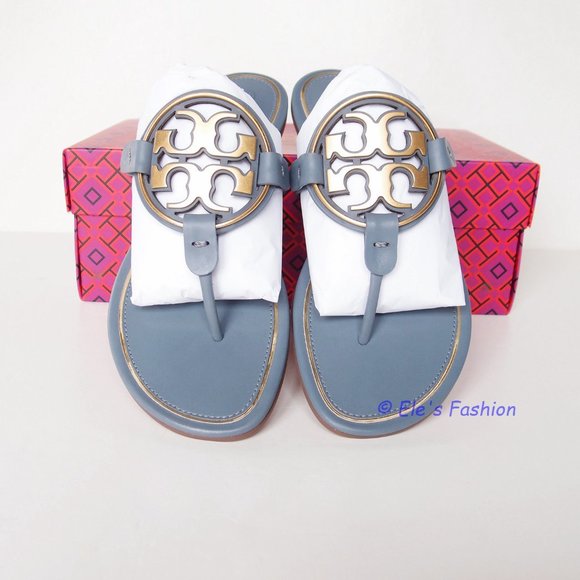 ❤️ New Tory Burch Metal Miller Leather Sandal BLUE US 8 9 9.5 AUTHENTIC - Picture 4 of 16